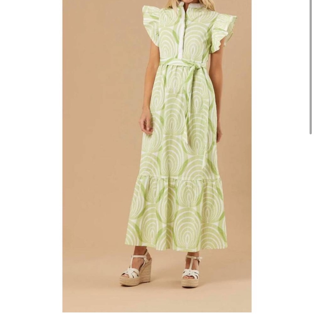 Sheridan French Kelly Smocked Maxi Dress in Lime - Picture 2 of 6
